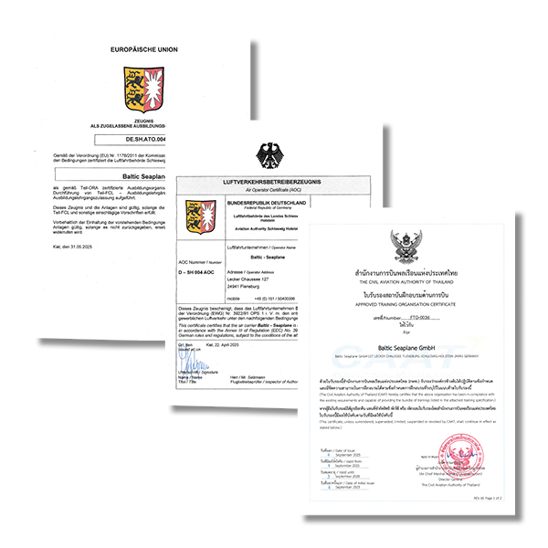 ATO, AOC und FTO Dokumente von Baltic Seaplane