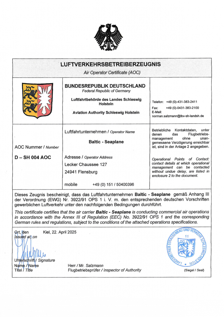 AOC Luftfahrtbetriebszeugnis