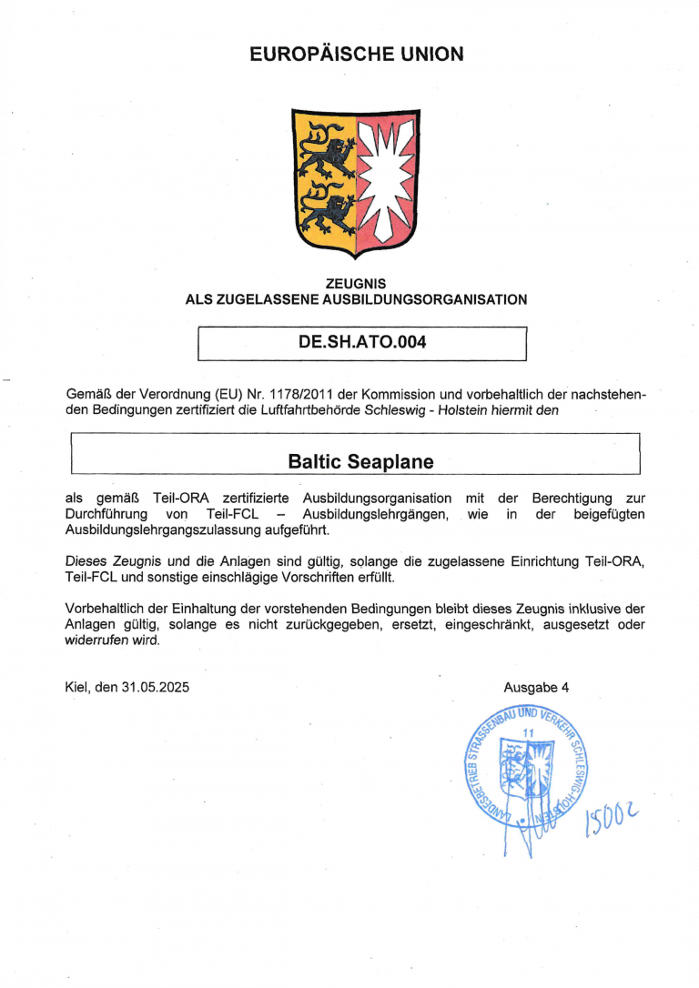 ATO Dokument EASA Seaplane Training