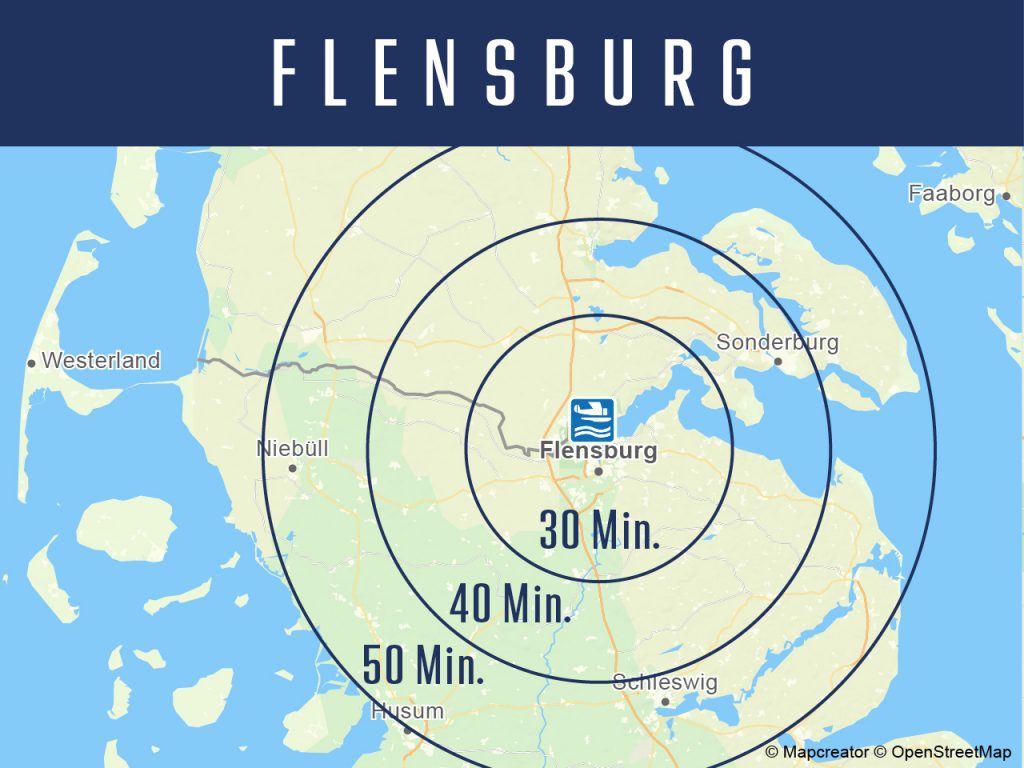 Karte zeigt die Dauer Rundflug im Wasserflugzeug in Flensburg