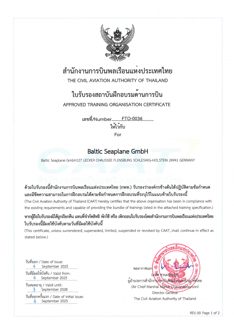 FTO Dokument CAAT Seaplane Training